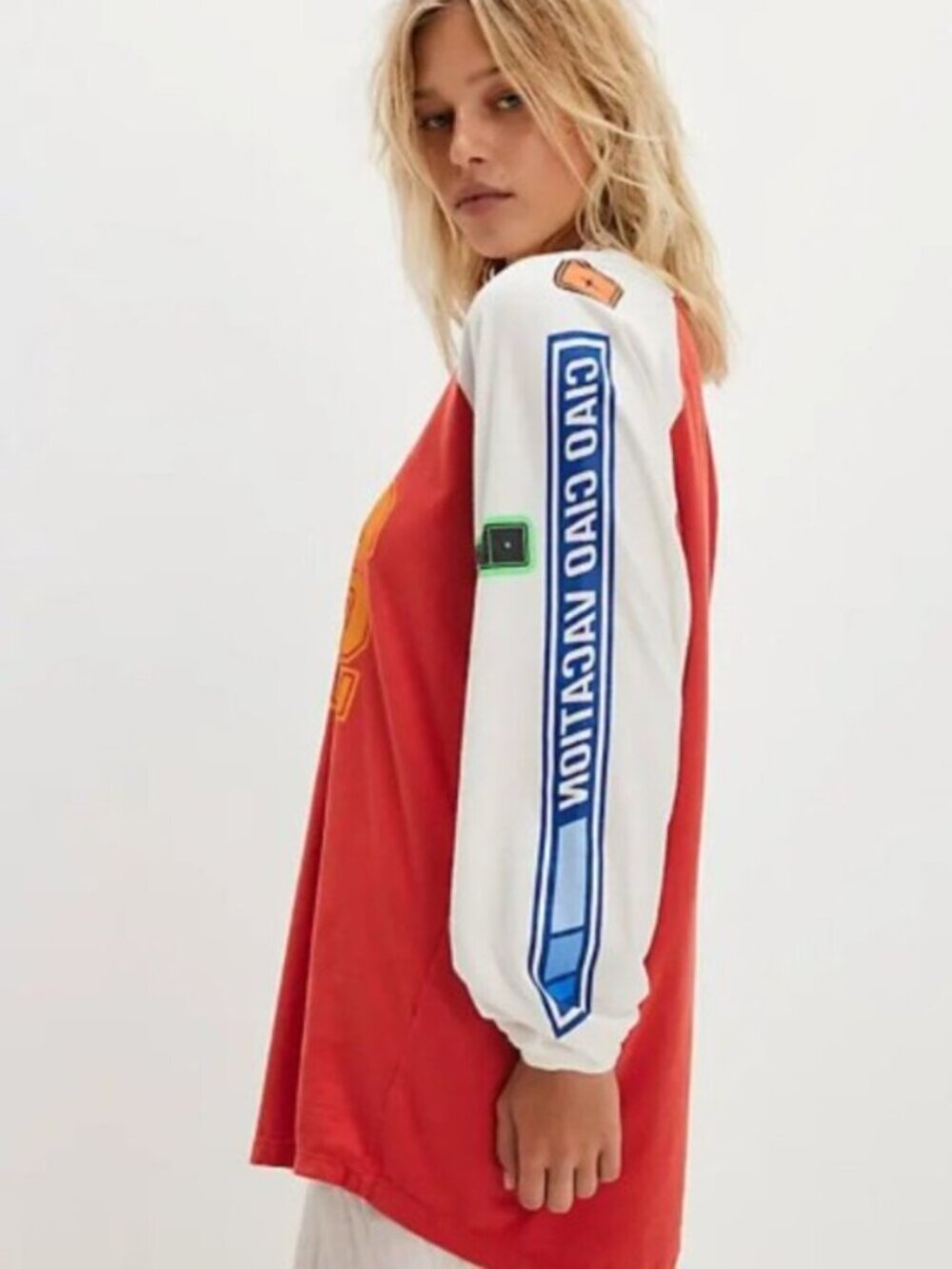 FREE PEOPLE x CIAO CIAO VACATION Speed Racer Long Sleeve Tee Red White XS NWT - Picture 3 of 16